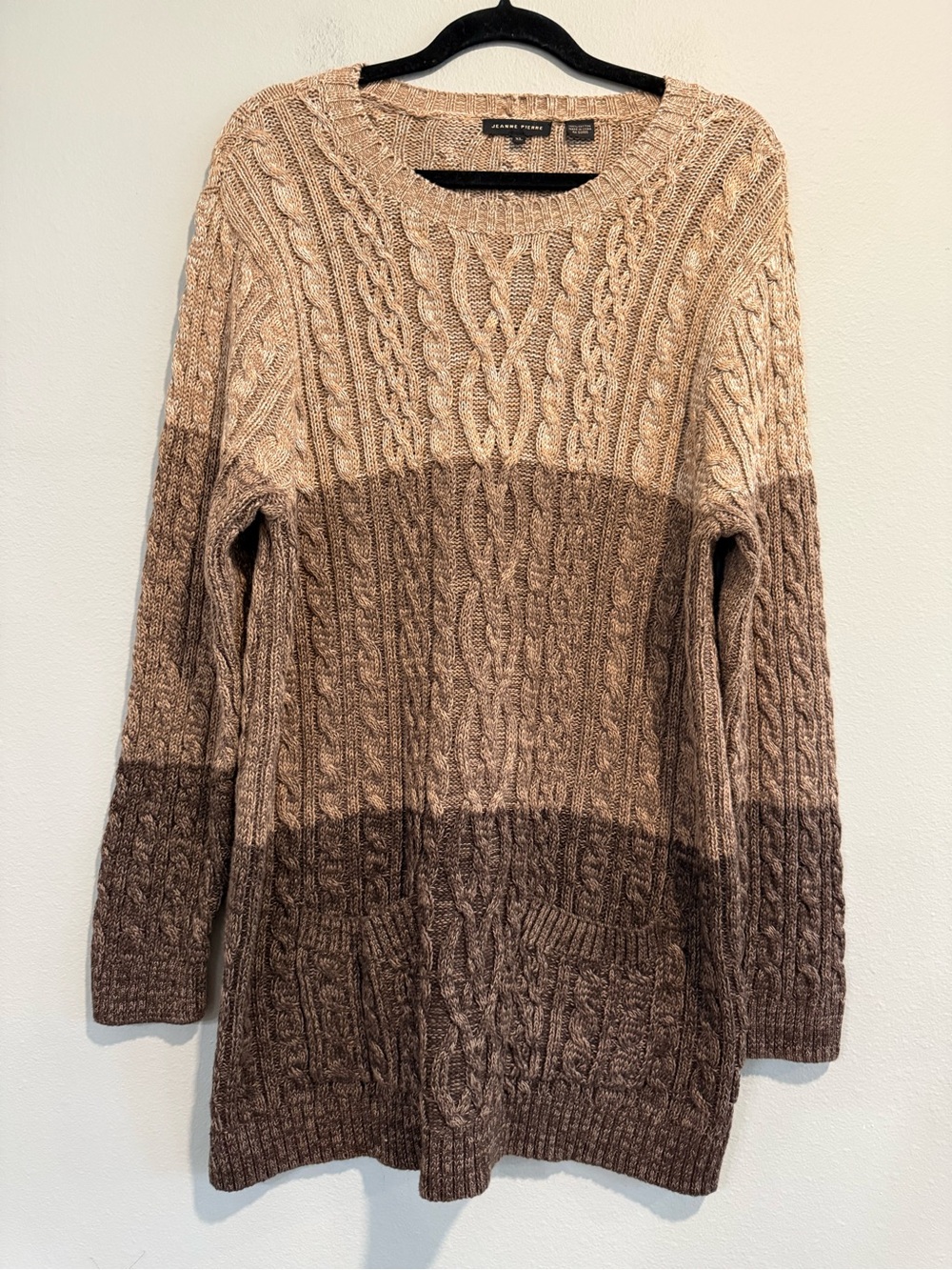JEANNE PIERRE Cable Knit Crewneck Fisherman Sweater XL Classic Timeless Coastal